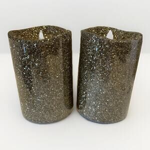 Luminara Gold Glitter Flameless Flicker Candle Wax 5” lot of 2